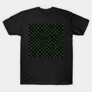 Warped Checkerboard, Black and Green T-Shirt